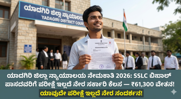 Yadagiri District Court Recruitment 2026: SSLC ಪಾಸ್ ಆದವರಿಗೆ ಪರೀಕ್ಷೆ ಇಲ್ಲದೆ ನೇರ ಸರ್ಕಾರಿ ಕೆಲಸ – ₹61,300 ವೇತನ!