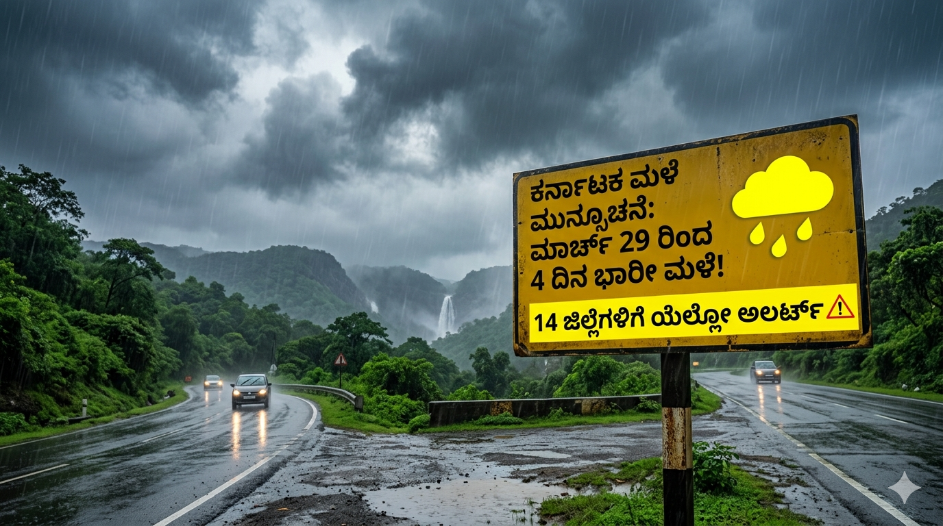 Karnataka Rains Alert: ಮಾರ್ಚ್ 29 ರಿಂದ 4 ದಿನ ಭಾರೀ ಮಳೆ! 14 ಜಿಲ್ಲೆಗಳಿಗೆ ಯೆಲ್ಲೋ ಅಲರ್ಟ್ – ನಿಮ್ಮ ಜಿಲ್ಲೆ ಇದೆಯಾ?