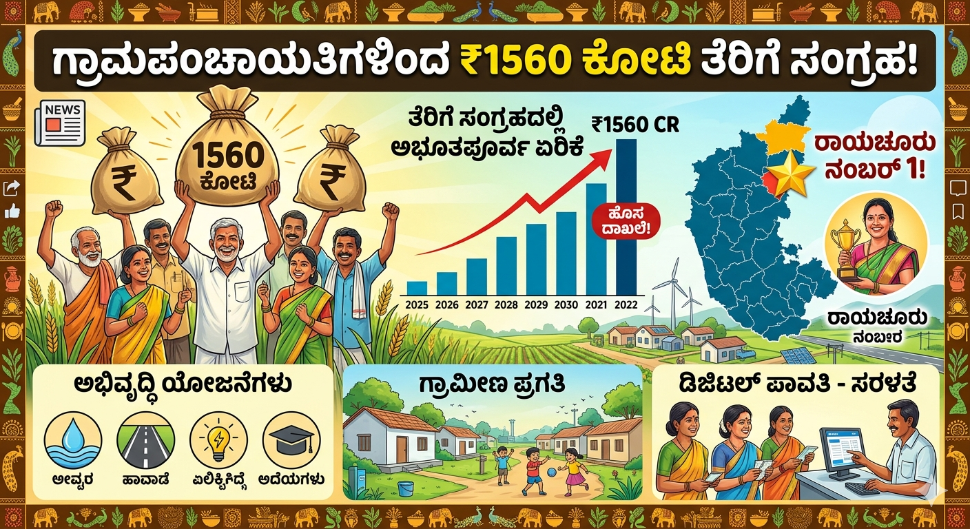 ಗ್ರಾಮಪಂಚಾಯತಿಗಳಿಂದ ₹1560 ಕೋಟಿ ತೆರಿಗೆ ಸಂಗ್ರಹ! ಕರ್ನಾಟಕದಲ್ಲಿ ಹೊಸ ದಾಖಲೆ – ರಾಯಚೂರು ನಂಬರ್ 1 😲