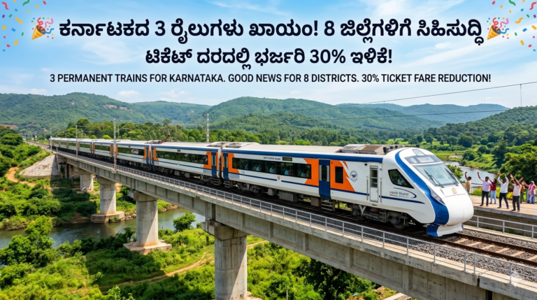 ಕರ್ನಾಟಕದ 3 ರೈಲುಗಳು ಖಾಯಂ! 🎉 8 ಜಿಲ್ಲೆಗಳಿಗೆ ಭರ್ಜರಿ ಸಿಹಿಸುದ್ದಿ – ಟಿಕೆಟ್ ದರ 30% ಇಳಿಕೆ, ಸಂಪೂರ್ಣ ವಿವರ ಇಲ್ಲಿದೆ