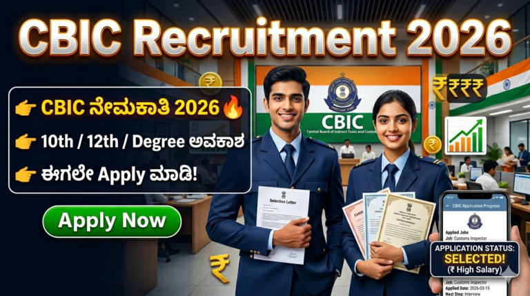 CBIC Recruitment 2026: 10th, 12th & Degree ಪಾಸ್‌ಗಳಿಗೆ ಭರ್ಜರಿ ಅವಕಾಶ! ₹1.4 ಲಕ್ಷ ಸಂಬಳದ ಸರ್ಕಾರಿ ಜಾಬ್ 🔥