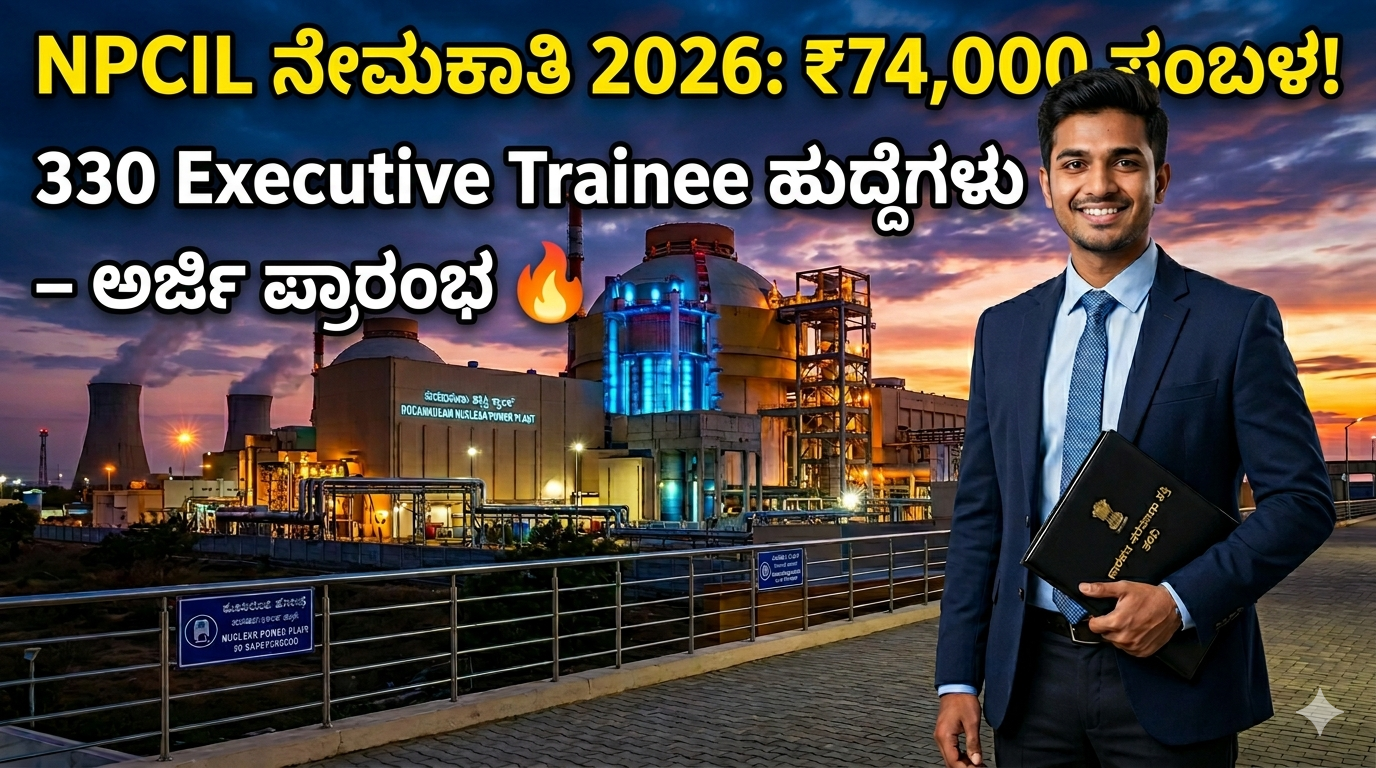 NPCIL Recruitment 2026: ₹74,000 ಸಂಬಳ! 330 Executive Trainee ಹುದ್ದೆಗಳು – ಅರ್ಜಿ ಪ್ರಾರಂಭ 🔥