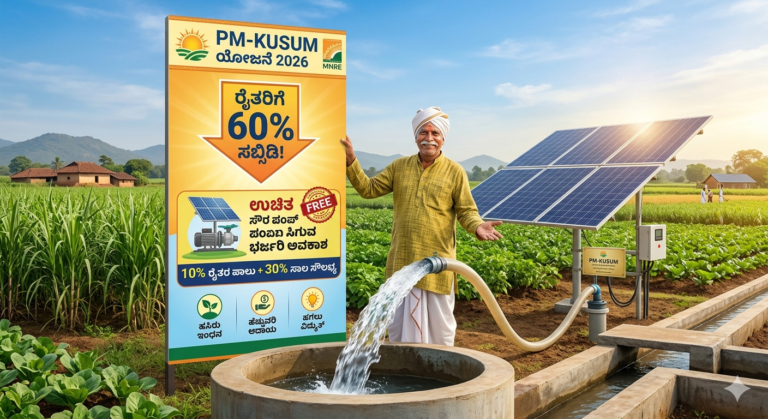 PM-KUSUM Scheme 2026: ರೈತರಿಗೆ 60% ಸಬ್ಸಿಡಿ! ಉಚಿತ ಸೌರ ಪಂಪ್ ಸಿಗುವ ಭರ್ಜರಿ ಅವಕಾಶ 🌞