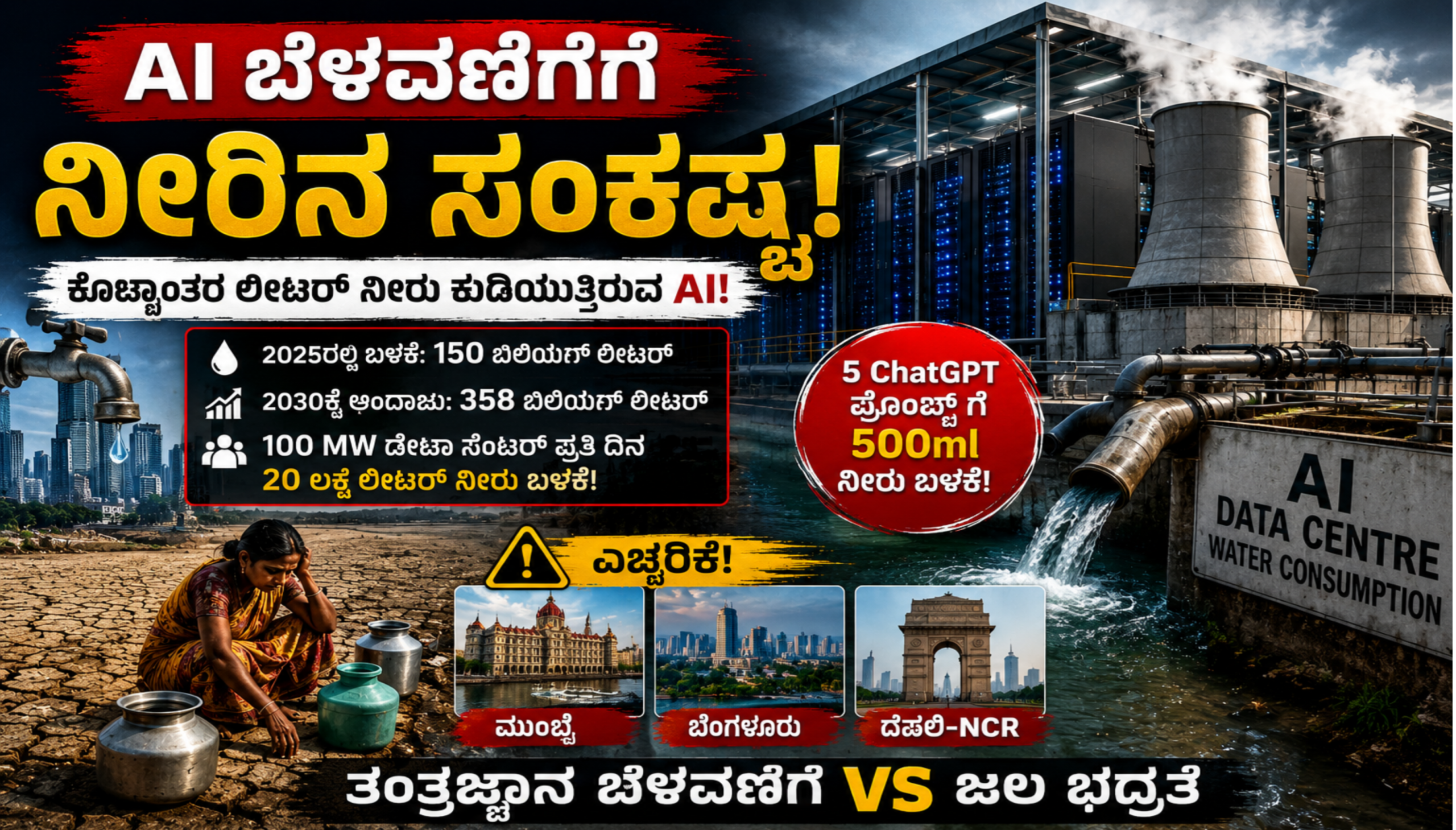 AI Data Centers Water Crisis in India: ಭಾರತದ AI ಬೆಳವಣಿಗೆಗೆ ನೀರಿನ ಕೊರತೆಯ ದೊಡ್ಡ ಸವಾಲು