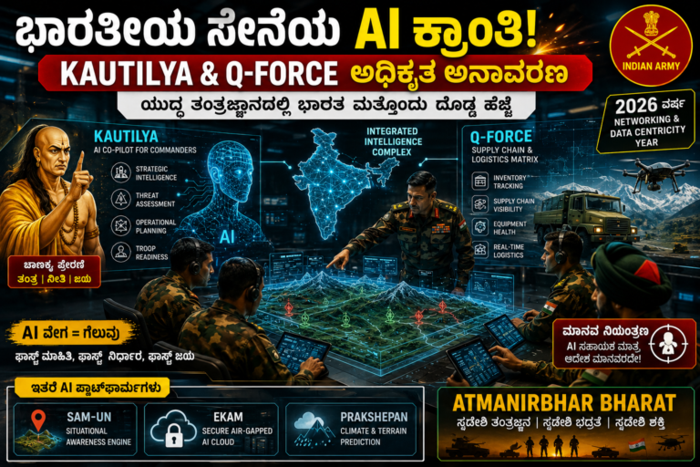 Indian Army AI Platforms: Kautilya & Q-FORCE ಮೂಲಕ ಯುದ್ಧ ತಂತ್ರಜ್ಞಾನದಲ್ಲಿ ಹೊಸ ಯುಗ