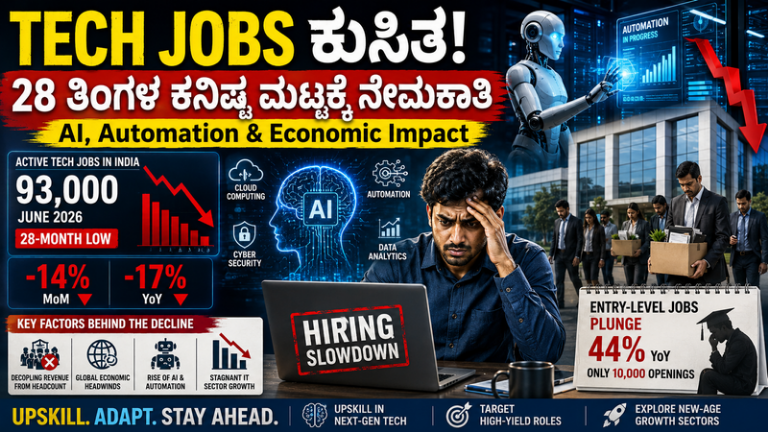 Huge setback for tech jobs in India! 28 ತಿಂಗಳ ಕನಿಷ್ಠ ಮಟ್ಟಕ್ಕೆ ಕುಸಿದ ನೇಮಕಾತಿ