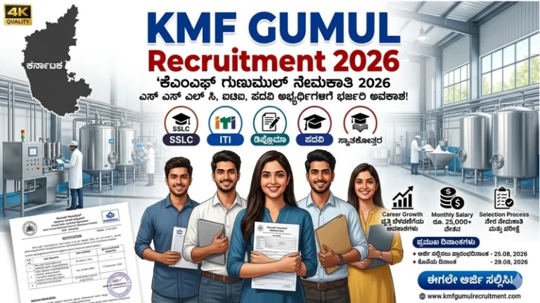 KMF GUMUL Recruitment 2026: SSLC, ITI, Diploma, Degree ಅಭ್ಯರ್ಥಿಗಳಿಗೆ ಉದ್ಯೋಗಾವಕಾಶ – ಅರ್ಜಿ ಪ್ರಕ್ರಿಯೆ, ವೇತನ ಮತ್ತು ಸಂಪೂರ್ಣ ಮಾಹಿತಿ